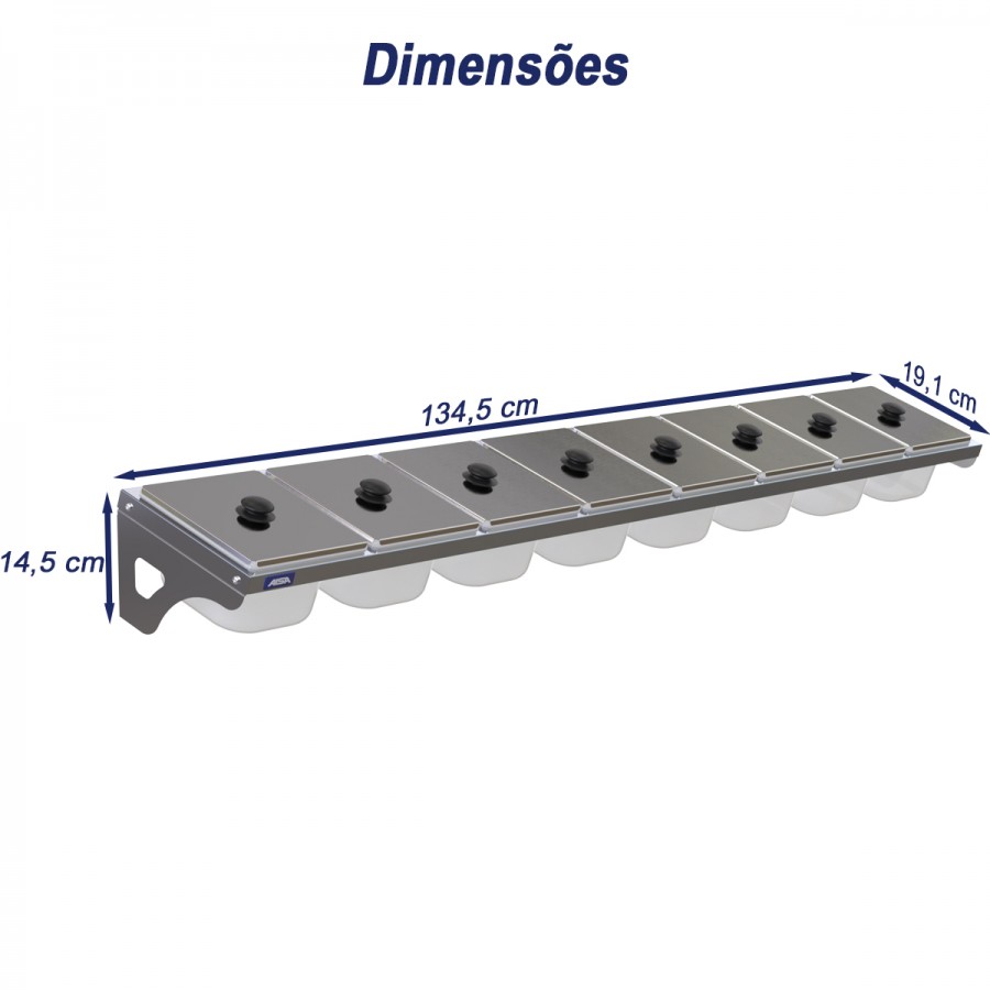 Condimentadora de Parede 8 Cubas Acrílico 1/6 100mm - Aisa